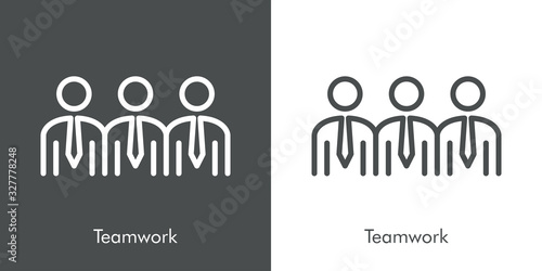 Concepto de negocios. Símbolo de trabajo en equipo. Icono plano lineal en fondo gris y fondo blanco