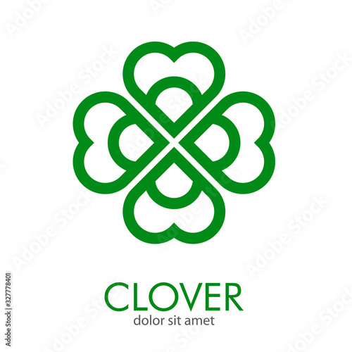 Logotipo con trebol lineal de 4 hojas en color verde