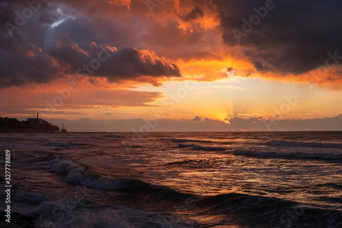 Fantastic view of a Israel sea sunset. Copy space