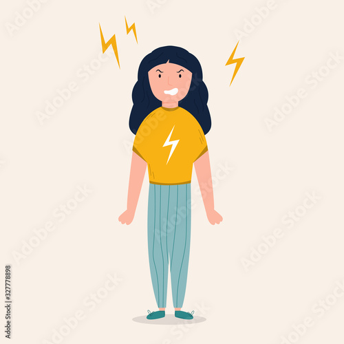 Vector illustration of an angry, furious girl.
