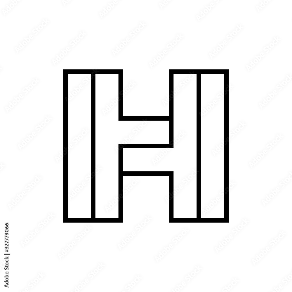 Icono lineal letra inicial H tridimensional en perspectiva imposible en color negro
