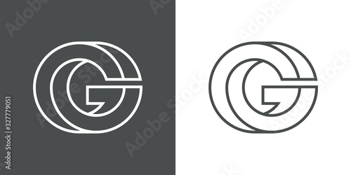 Icono lineal letra inicial G tridimensional en perspectiva imposible en fondo gris y fondo blanco