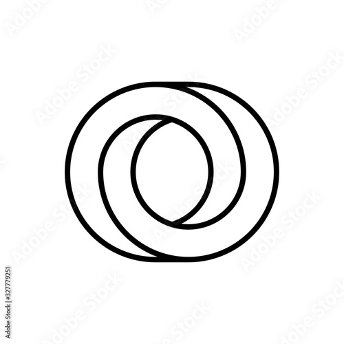 Icono lineal letra inicial O tridimensional en perspectiva imposible en color negro