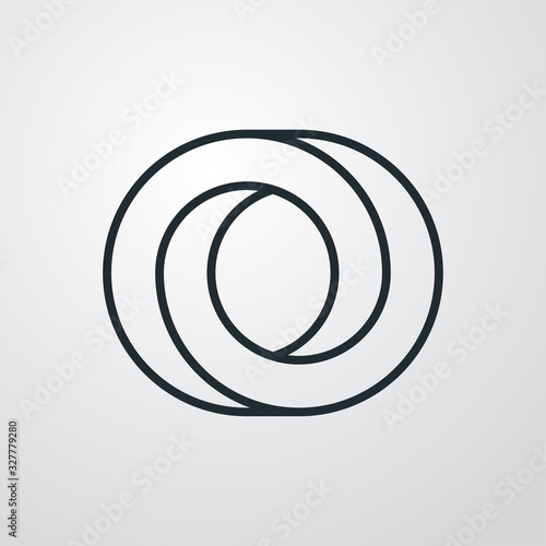 Icono lineal letra inicial O tridimensional en perspectiva imposible en fondo gris