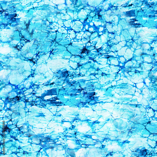 Blue abstract seamless pattern. Marble colorful art background texture.