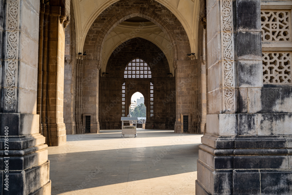 Interior view of details at the Gateway of India in Mumbai