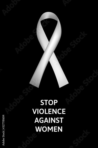 White ribbon on black background as a concept against violence against women photo