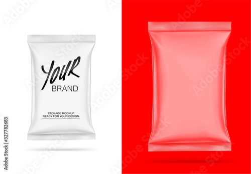Food snack pillow bag on white background. Vector illustration. Can be use for template your design, promo, adv.	