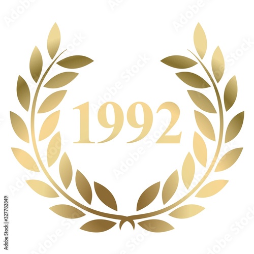 Year 1992 gold laurel wreath vector isolated on a white background 