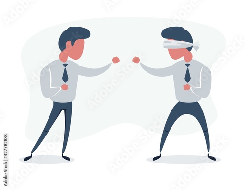 Business People Boxing. Leadership Concept with Characters Fight. Vector flat illustration