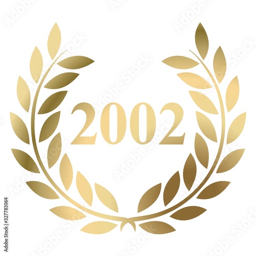 Year 2002 gold laurel wreath vector isolated on a white background 