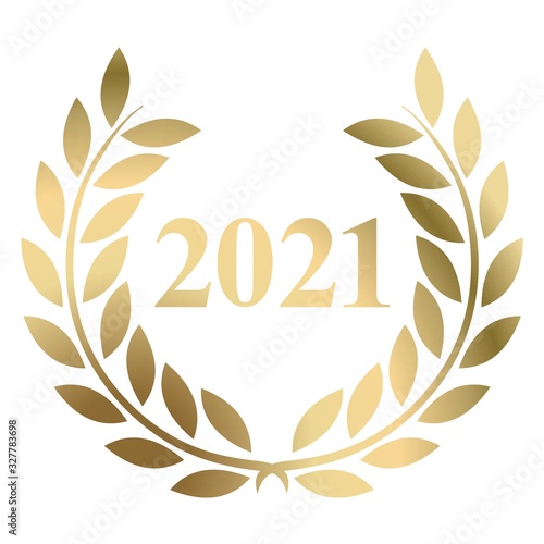 Year 2021 gold laurel wreath vector isolated on a white background 