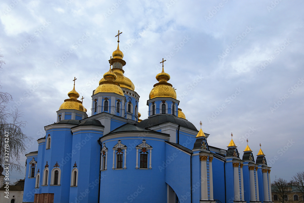 Classic wide-angle view of Saint Michael's Golden-Domed Monastery (