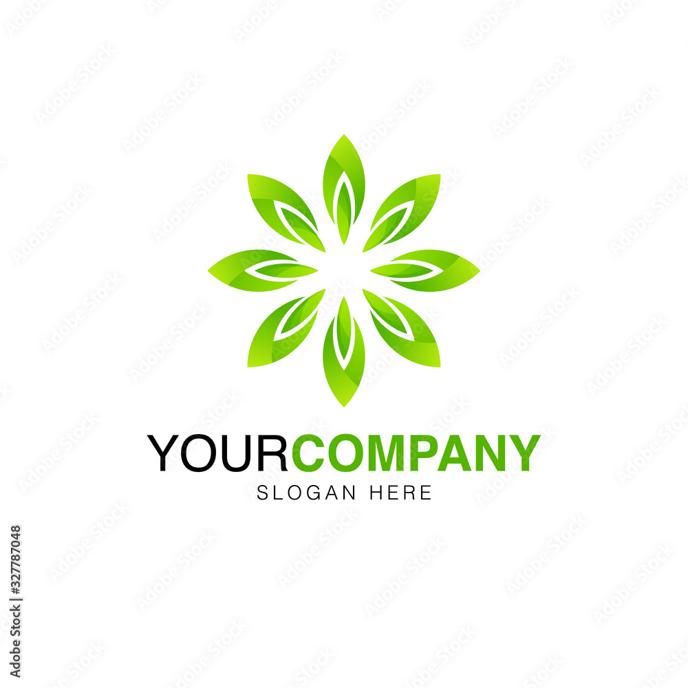 Green leaf logo, flower modern logo template design