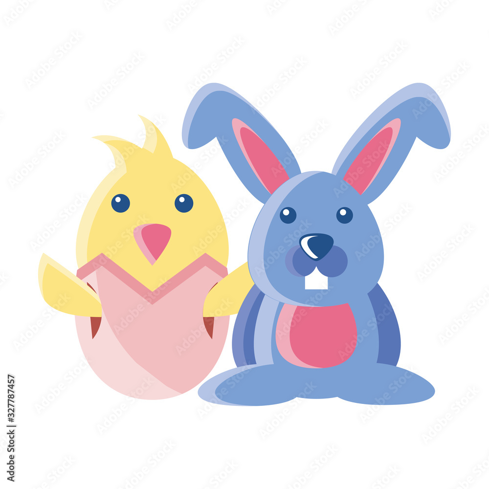 chick and rabbit on white background chick and rabbit on white background