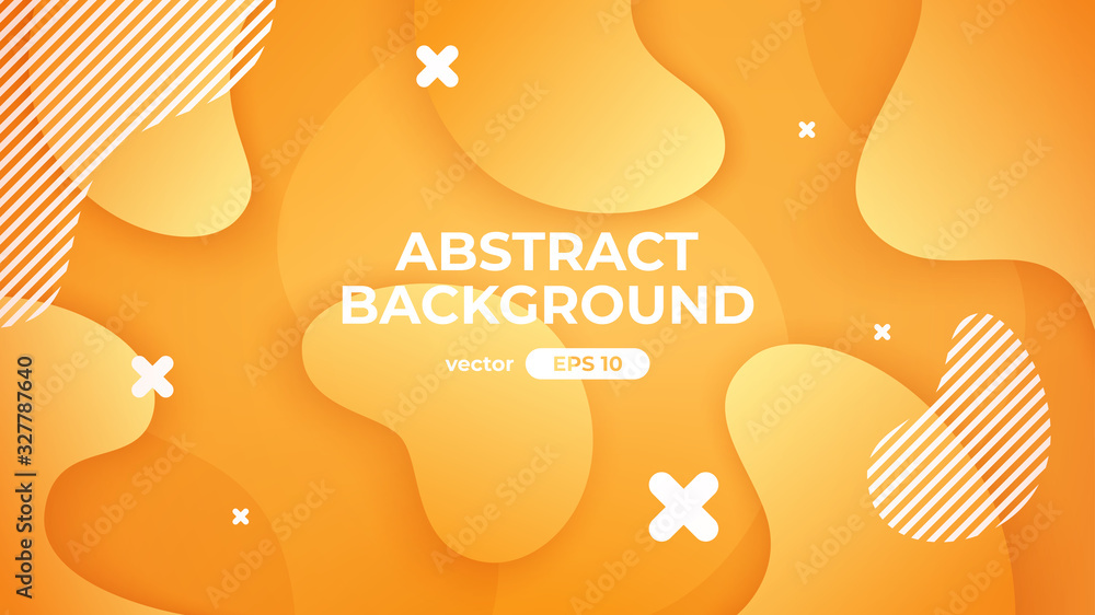 Abstract wave background. Dynamic geometric shapes composition. Simple modern design. Futuristic banner, poster, flyer, cover template. Flat style vector eps10 illustration. Yellow and orange color.