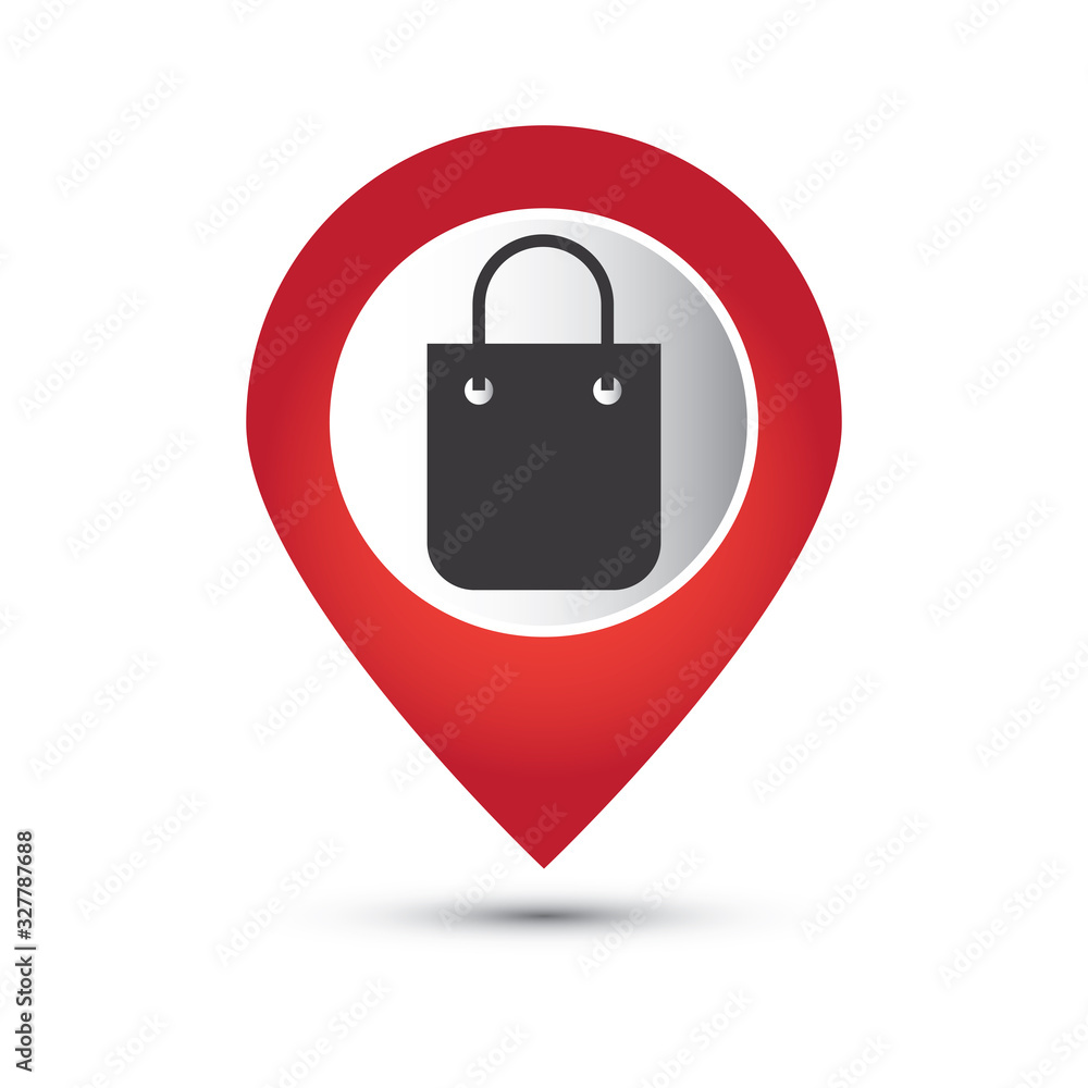 Map pointer with shopping bags icon. Map pointer with shopping bags icon.