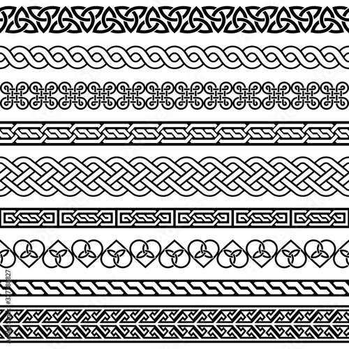 Celtic vector semaless border pattern collection, Irish braided frame designs for greeting cards, St Patrick's Day celebration