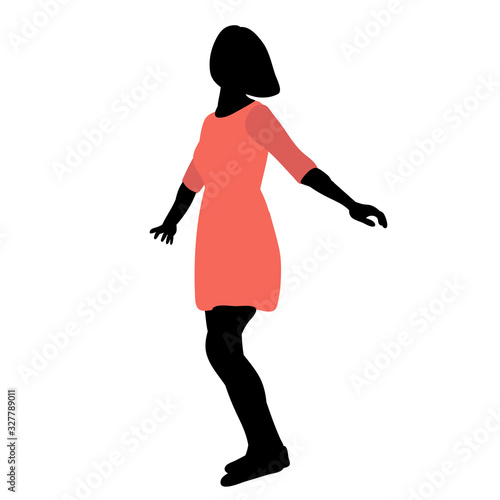vector, isolated, silhouette in colored clothes, girl rejoices