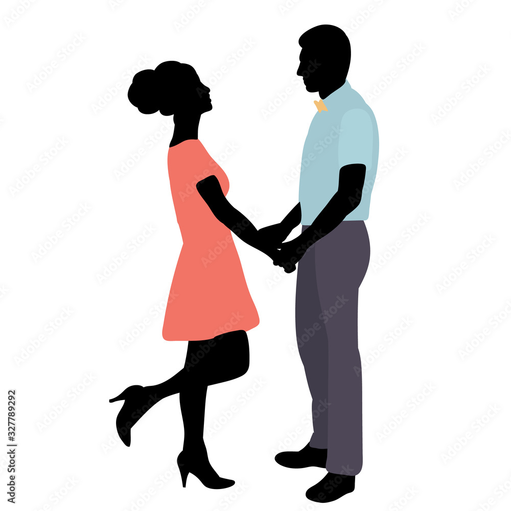  silhouette in colored clothes, a guy and a girl