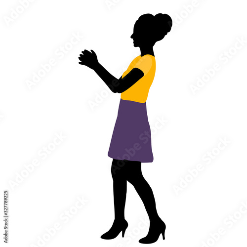silhouette in colored clothes, girl rejoices