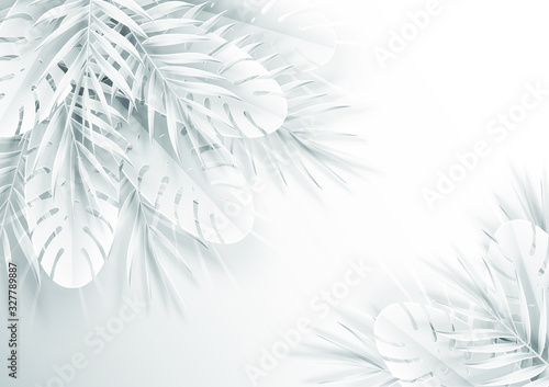 Tropical leaf frame on background pastel color tones. Paper craft style. Paper art style. Paper cut and craft style. vector, illustration.