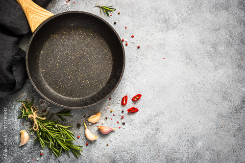 Food cooking background on kitchen table top view. photo