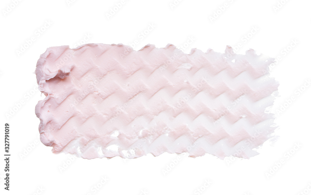 Gently pink brush strokes and texture of face cream or pink acrylic paint on a white background Gently pink brush strokes and texture of face cream or pink acrylic paint on a white background