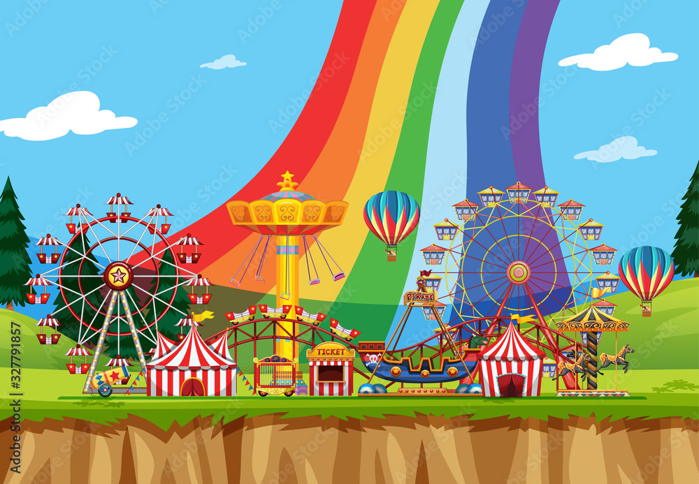Circus scene with many rides at day time Circus scene with many rides at day time