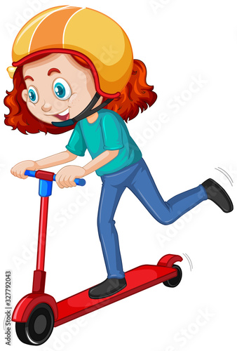 Girl with helmet playing scooter