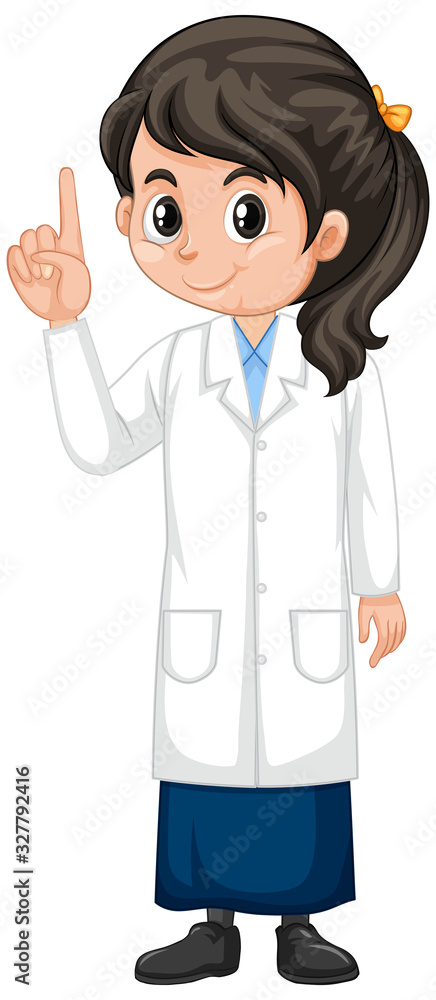 Girl in science gown standing on white background Girl in science gown standing on white background