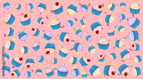 Seamless background pattern with cupcakes