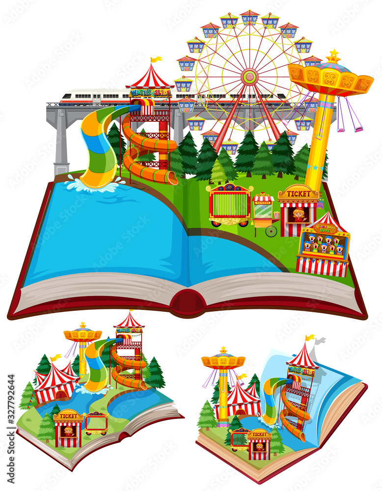 Set of books with many rides in the circus Set of books with many rides in the circus