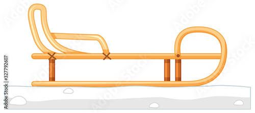 Wooden sleigh on snow ground