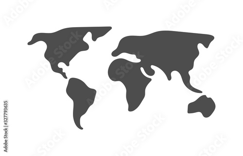 World vector map. Earth planet simple stylized continents silhouette, minimal simplified line contour.