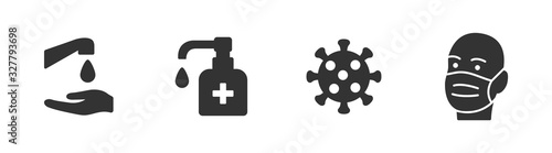 Hygiene vector icon set. Virus care black shape silhouette icons collection. Washing hands, anti bacterial soap