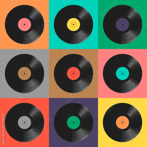 Obraz na plátně Vinyl records. Colorful background. Seamless pattern.
