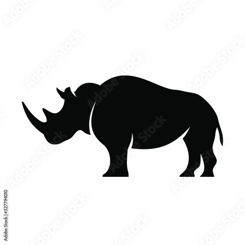 Black silhouette of a rhino on a white background in vector EPS8