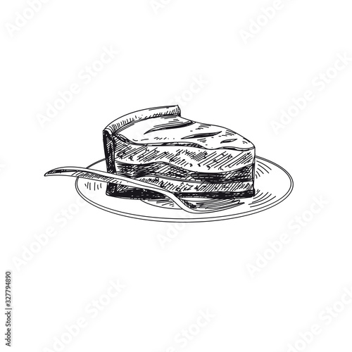 Pie hand drawn black and white vector illustration