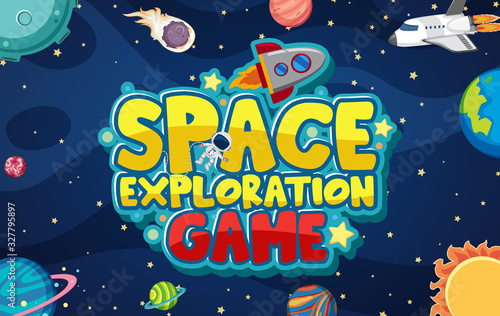 Space exploration game design with planets in the galaxy