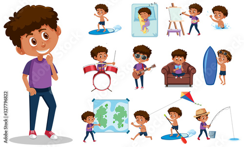 Set of kid character with different expressions on white background