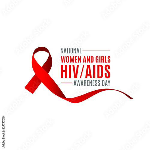 National Women and Girls HIV/AIDS Awareness Day. Red ribbon AIDS cancer awareness symbol. March 10. Isolated on white background.