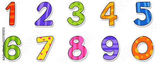 Font design for number one to zero on white background