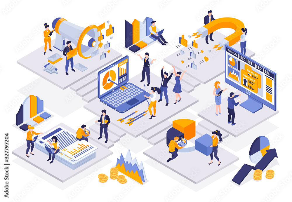 Isometric Marketing Strategy Composition
