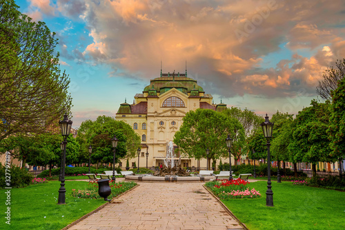 Stunning view of Main square in Kosice with National Theater, Slovakia photo