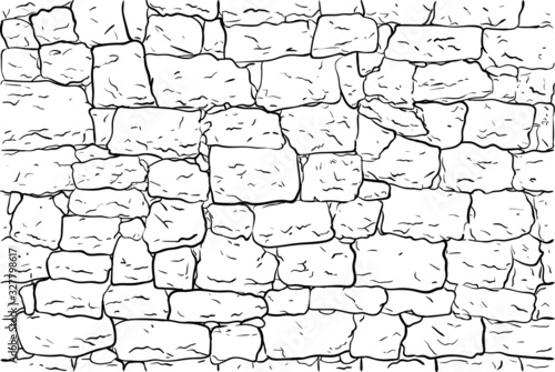 Vector hand-drawn texture of brick wall or sett (paving). Seamless pattern of paver. Urban style structured ornament in line art style. Pattern design for travel, city life, adventure, outdoors.