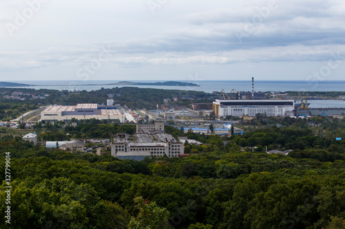 Panoramic shot. Territory and industrial buildings of the Far Eastern Military Plant Zvezda