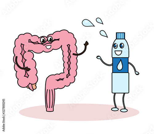 Large intestine in a water bottle on a white background. Vector illustration.