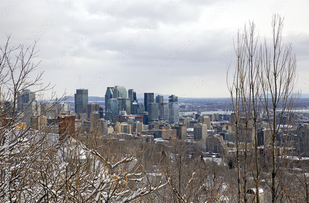 Skyline of Montreal city in the winter