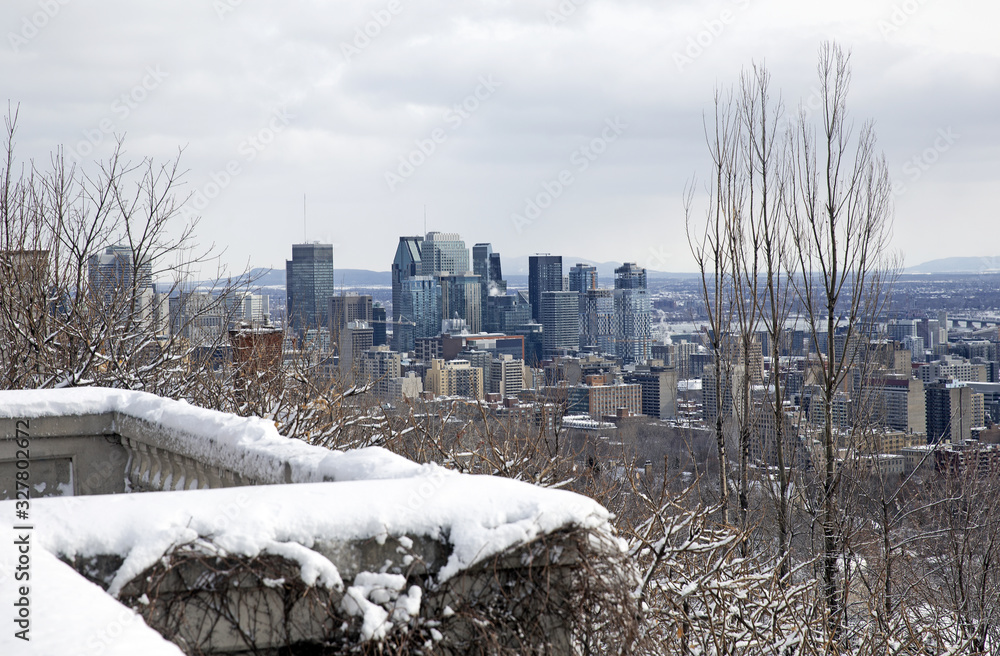 Skyline of Montreal city in the winter